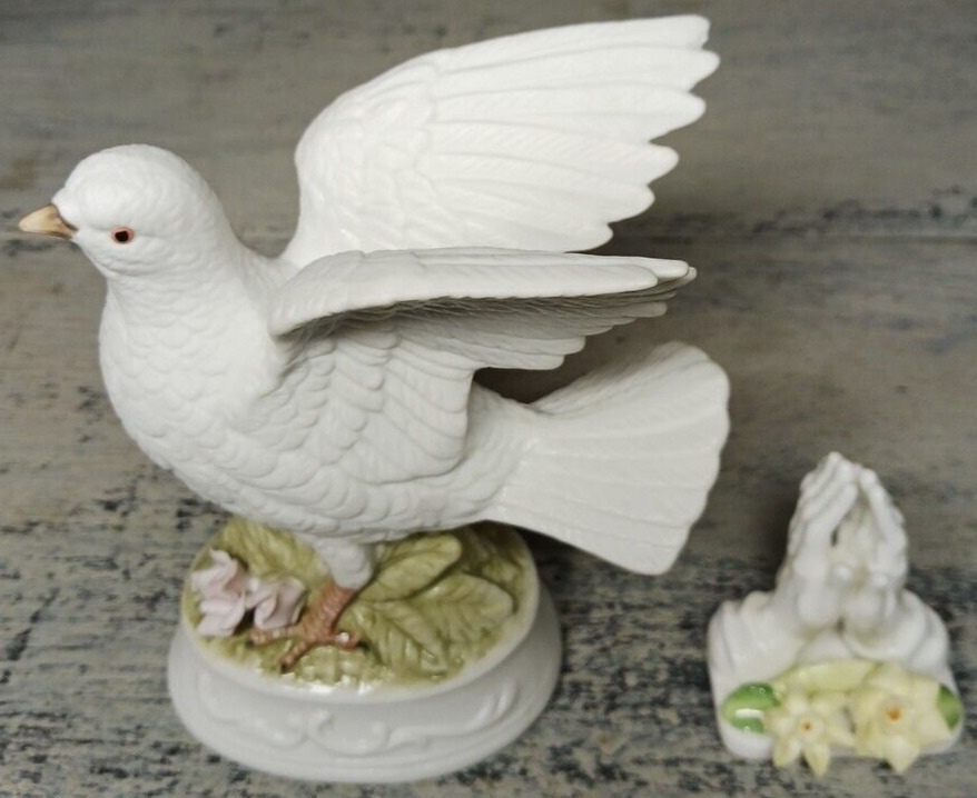 Vintage Ceramic Dove Napcoware #9479 & 1975 Ehesco Praying Hands Figurines (2)