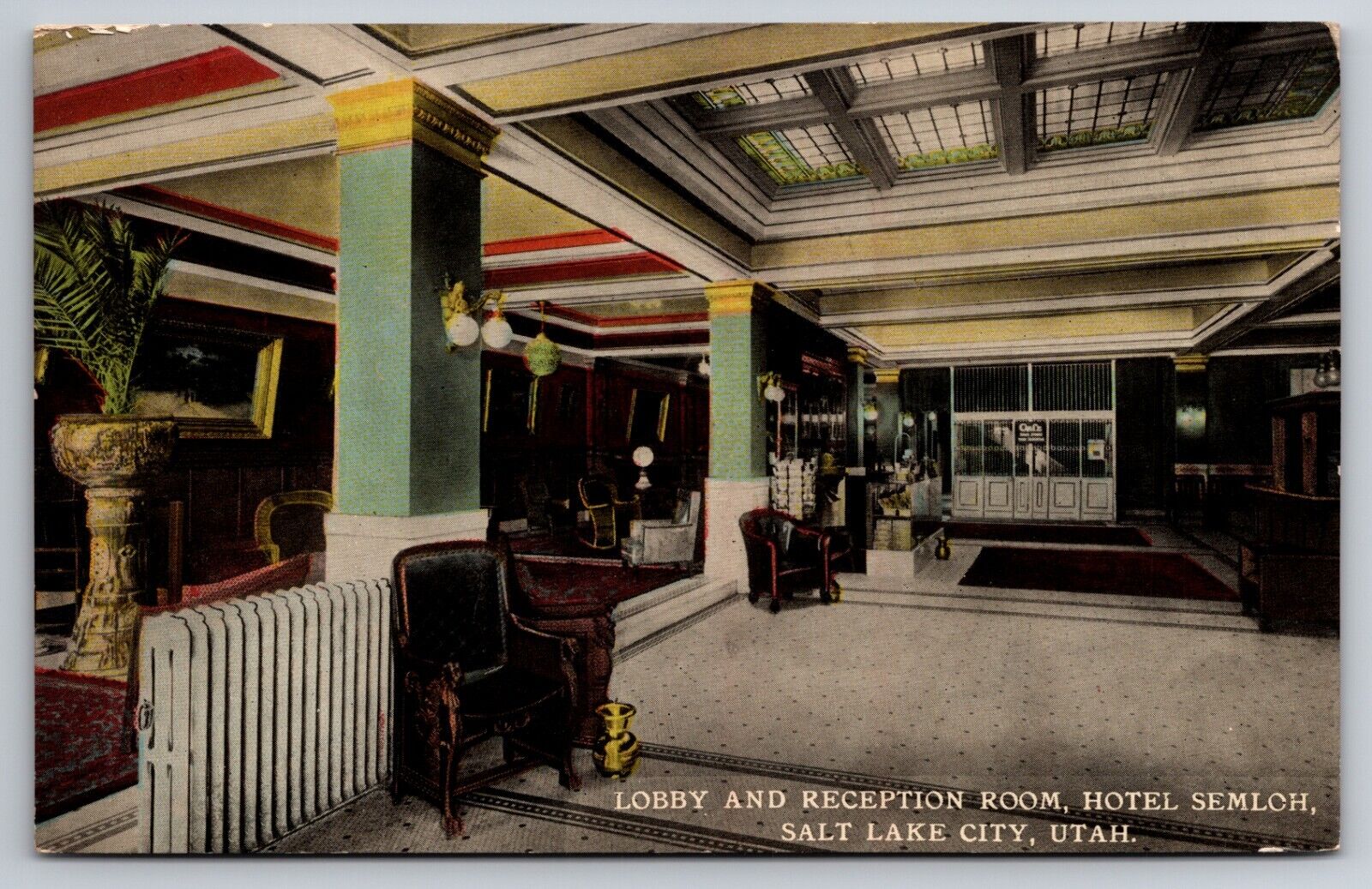 Lobby & Reception Room Hotel Semloh Salt Lake City Utah UT c1910 Postcard