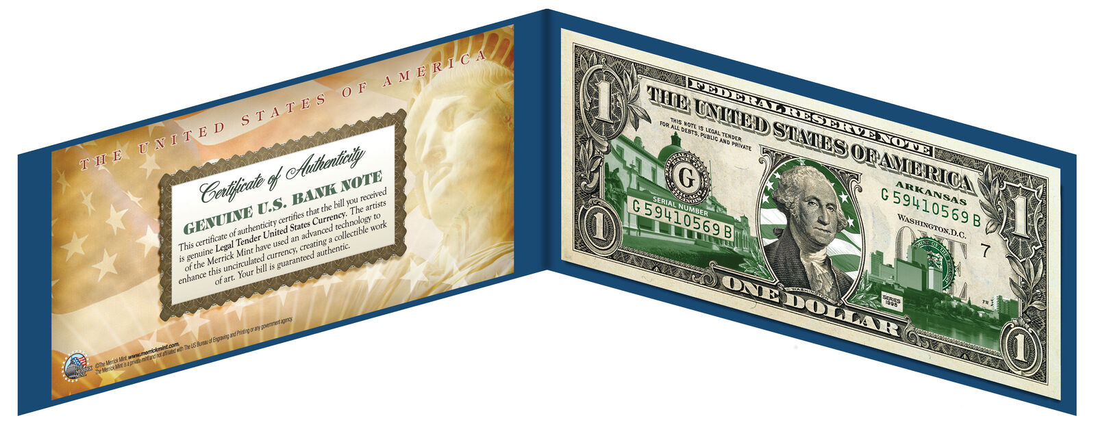 ARKANSAS State $1 Bill *Genuine Legal Tender* U.S. One-Dollar Currency *Green*