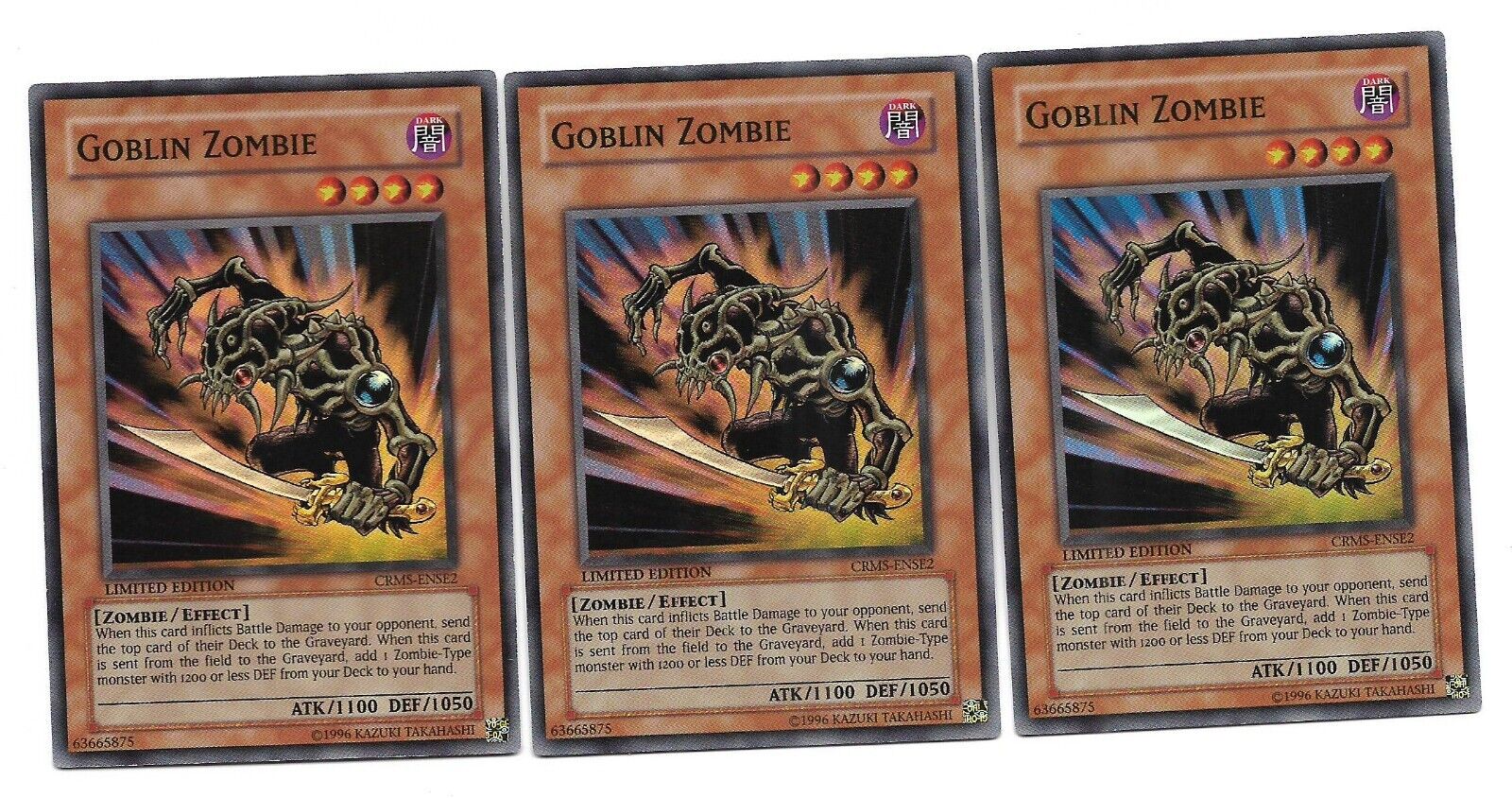 YUGIOH - 3x Goblin Zombie - (Super Rare - Limited Edition - CRMS-ENSE2) - MP