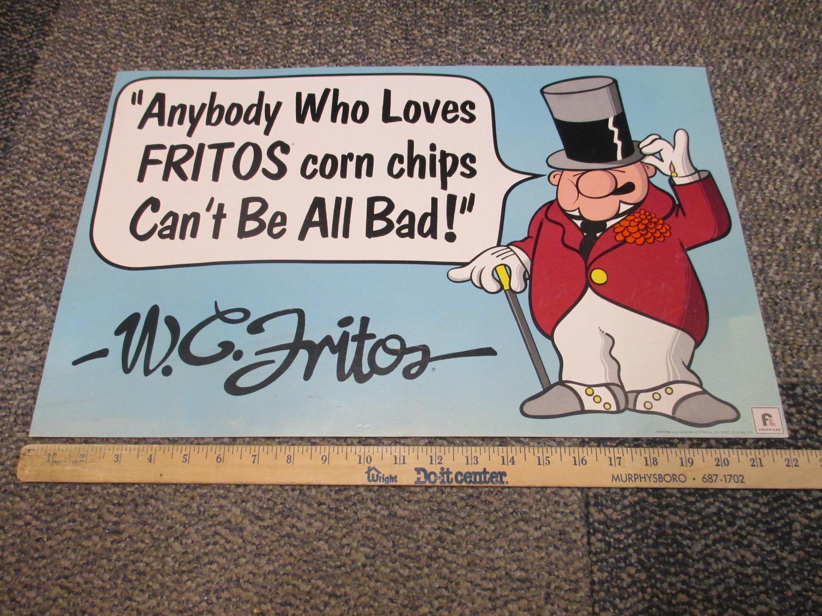 FRITO LAY 1971 store display sign W.C. Fields W.C. Fritos cartoon character
