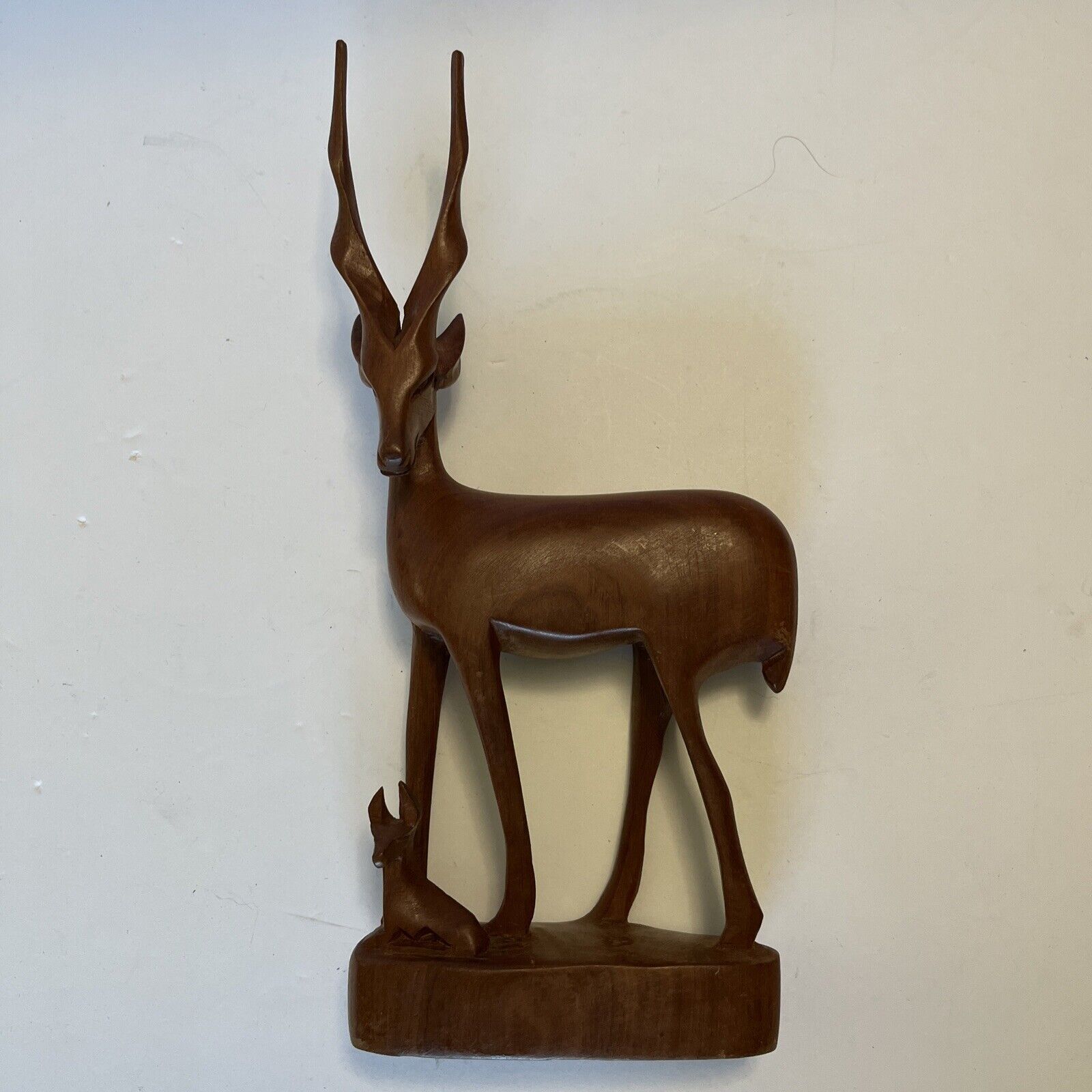 Hand Carved Wooden Gazelle Antelope Deer Statue Folk Art Sculptures Wood Impala