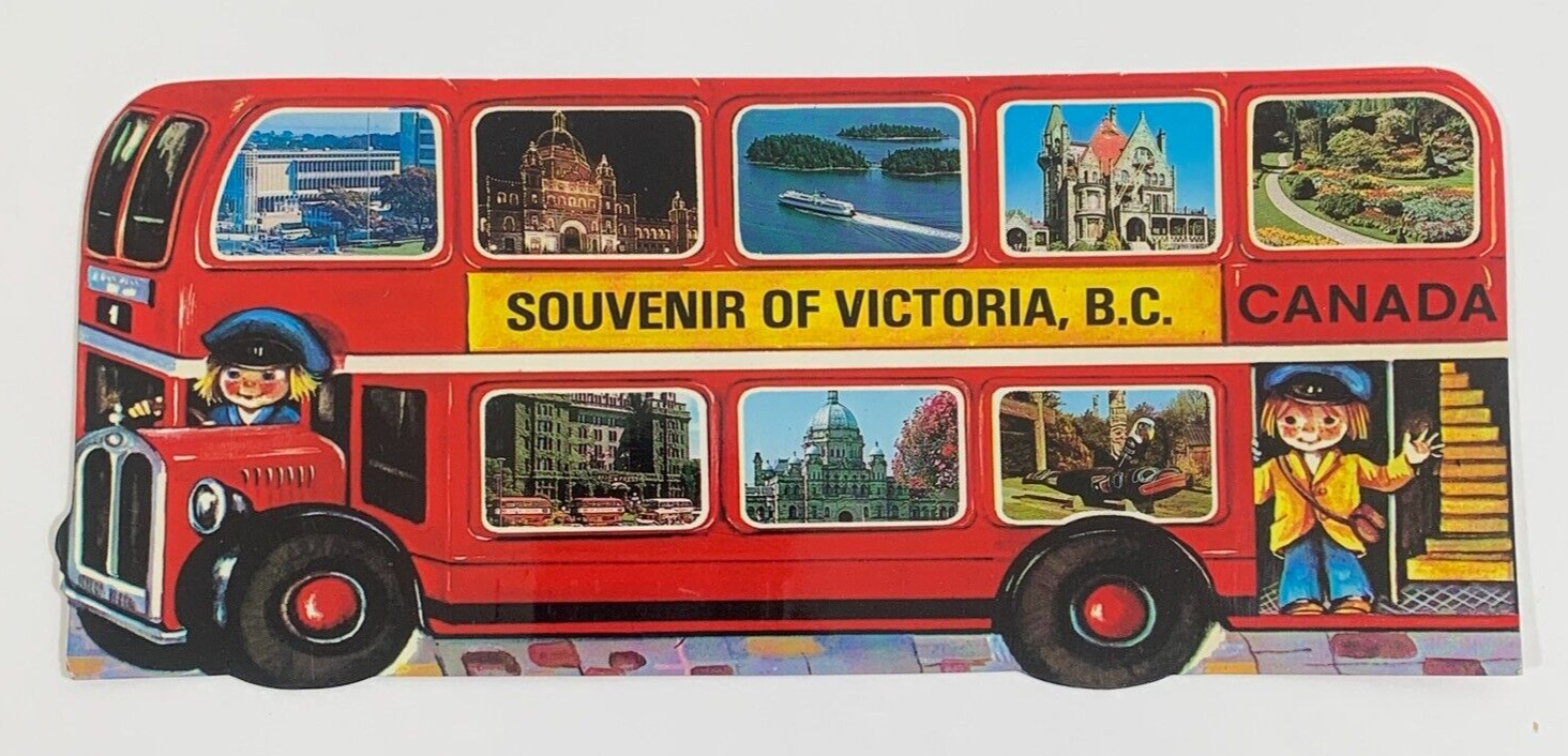 Souvenir of Victoria BC Canada Double Decker Bus Multiview Postcard Oversized