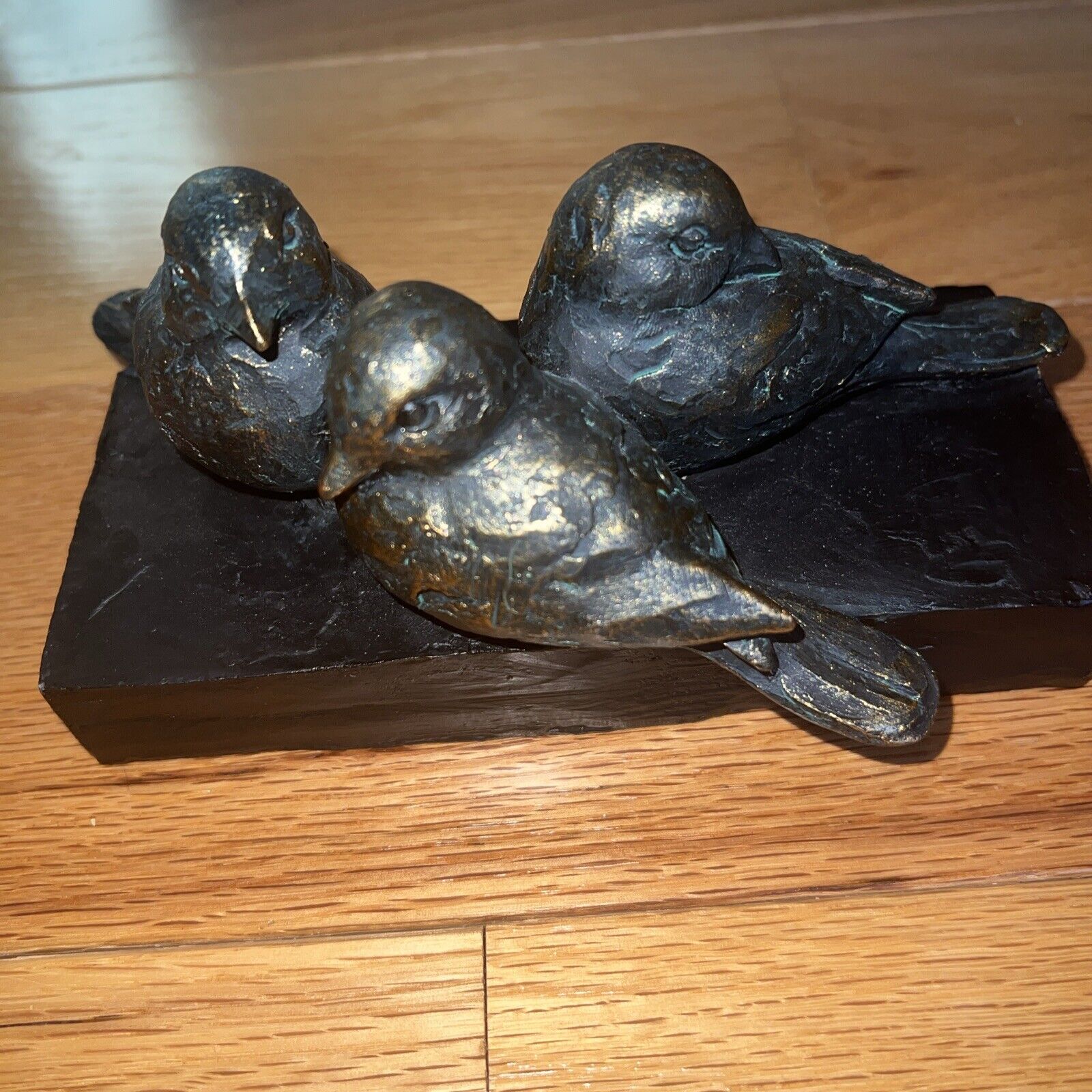 Set Of 2 Bronze-Like Three Bird Statue Figurine