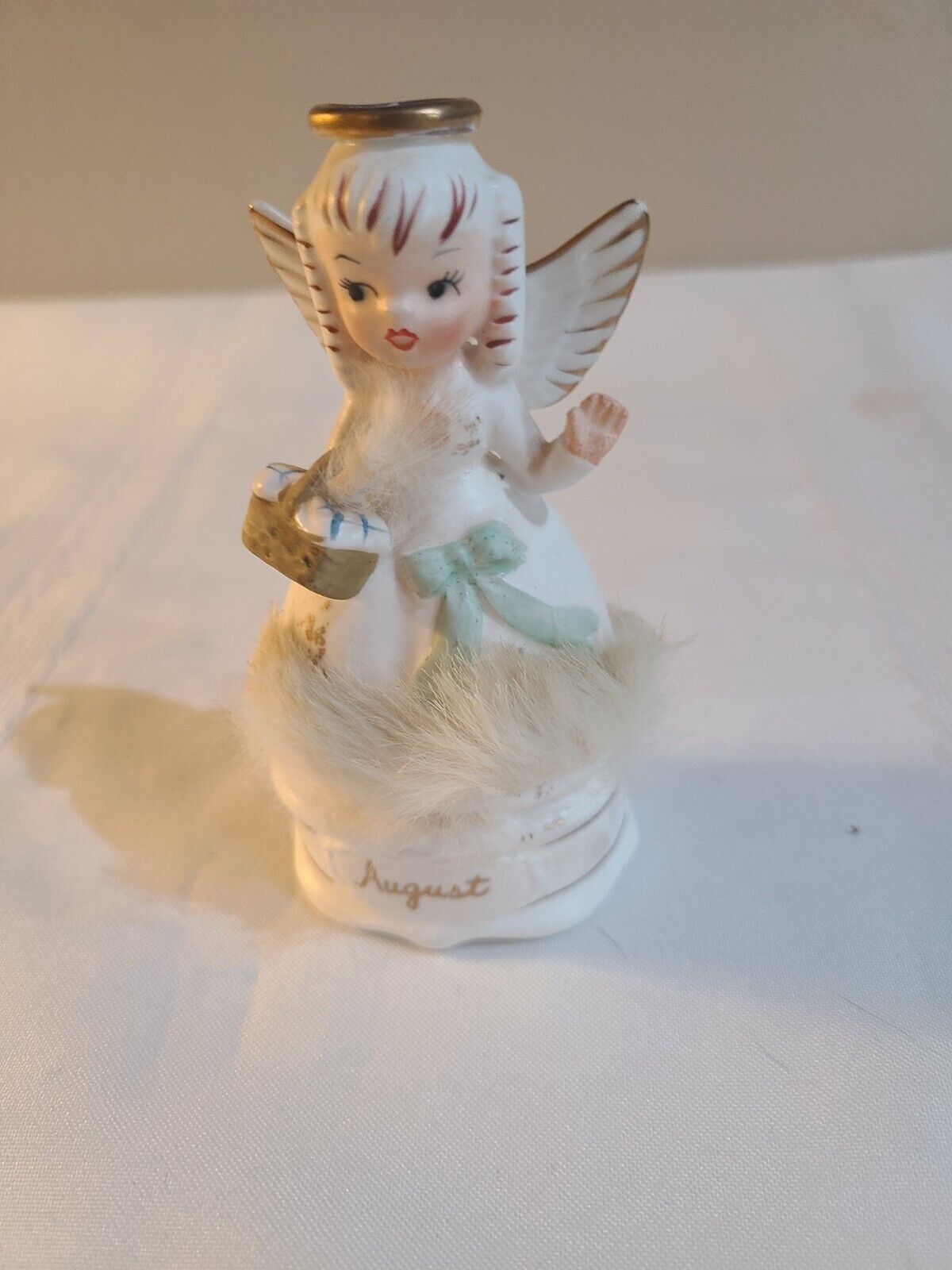 Vintage August Angel Birthday Figurine Fur Trim NAPCO Japan 1950s A4588