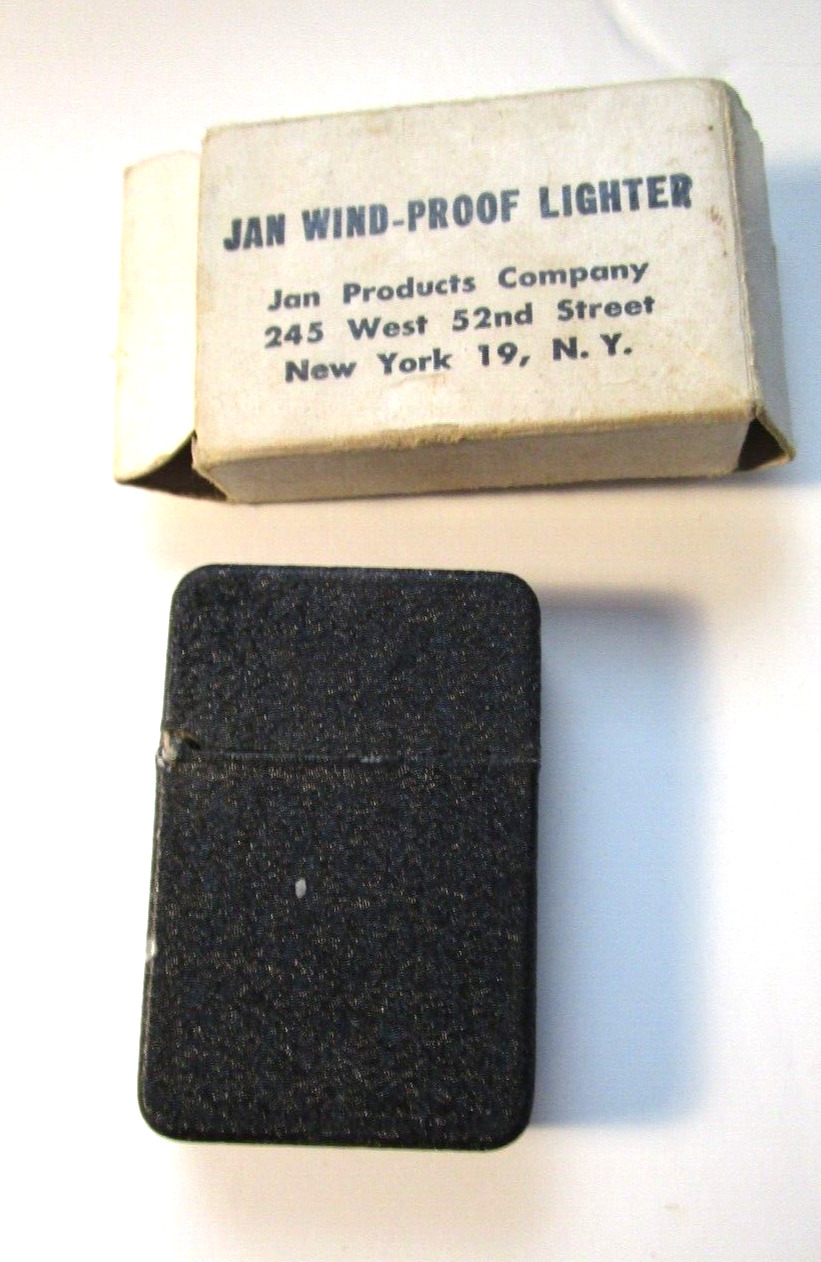 WW2 JAN WIND-PROOF BLACK CRACKLE CIGARETTE LIGHTER WITH BOX UNUSED