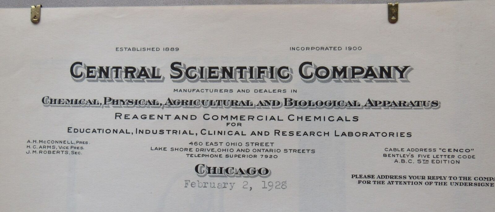 1928 Central Scientific Co Letter + Catalog Chicago IL Research Apparatus Lab  