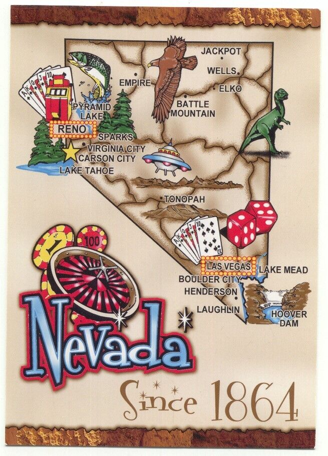 Nevada Since 1864 Map Postcard 