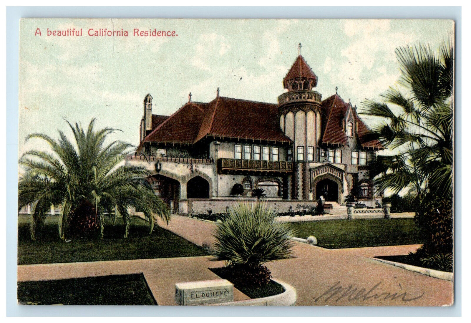 1907 View of Home Pathway, Big California Residence Posted Postcard