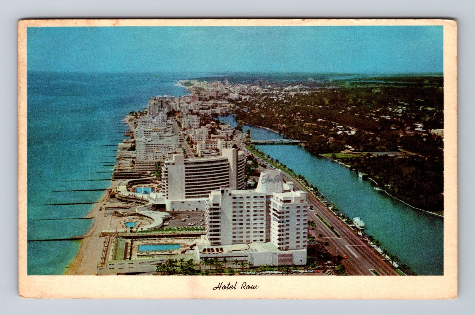 Miami FL-Florida, Aerial Hotel Row, Advertisement, Vintage c1963 Postcard