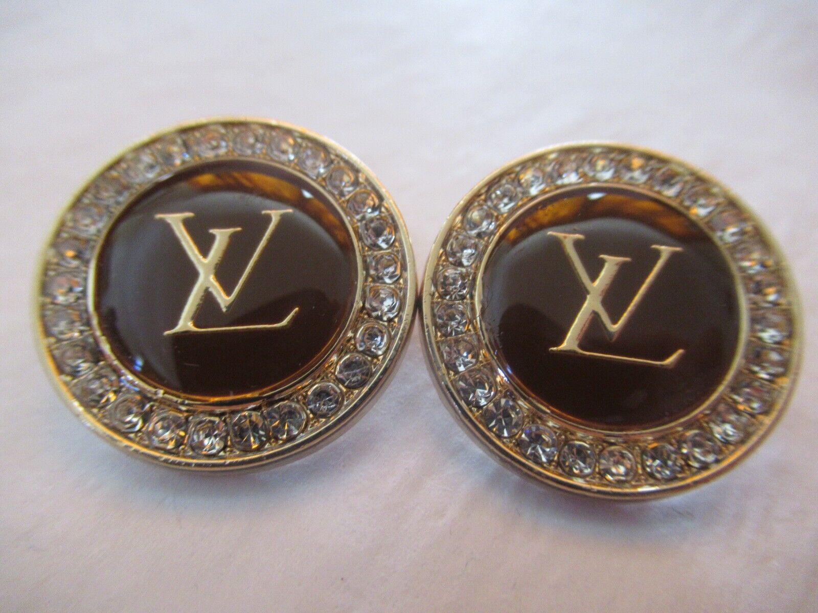 LOUIS VUITTON LV 2 buttons BROWN GOLD tone metal , CRYSTALS 22mm