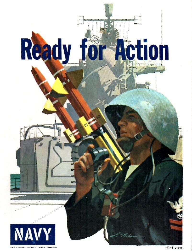 1959 Navy Window Recruitment Sign Poster Ready For Action 8 1/2 x 11