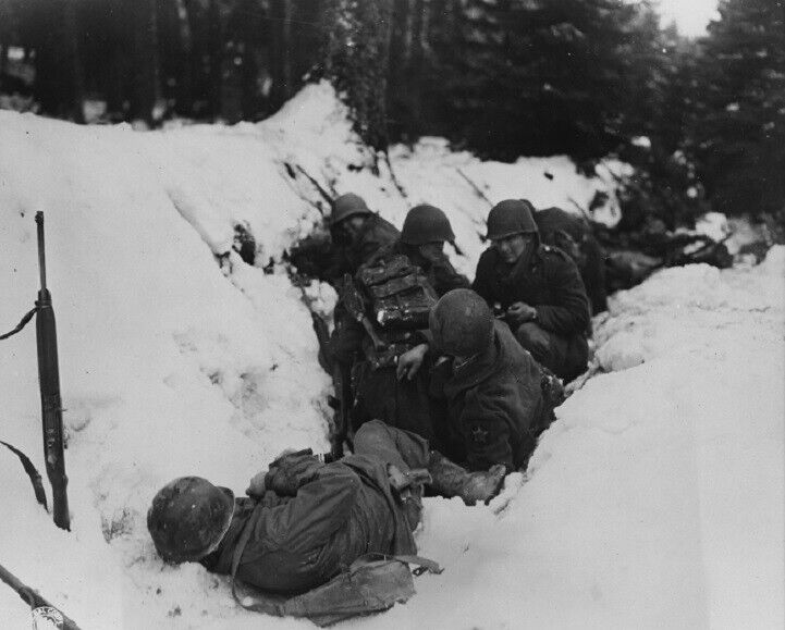 U.S. Soldiers take cover in a ditch while in Germany 8x10 Photo WWII WW2 857