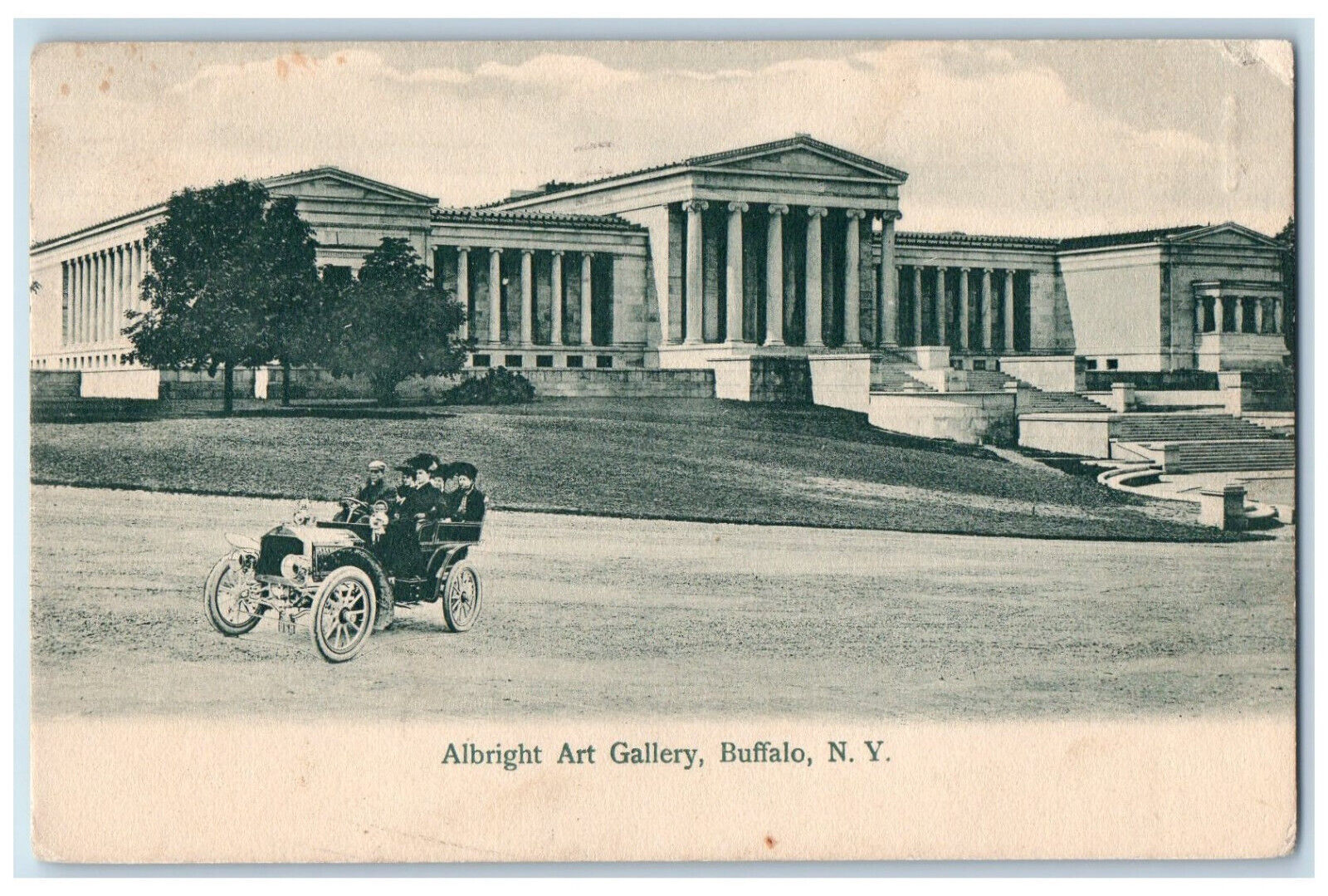 1905 Antique Car Passengers, Albright Art Gallery, Buffalo New York NY Postcard