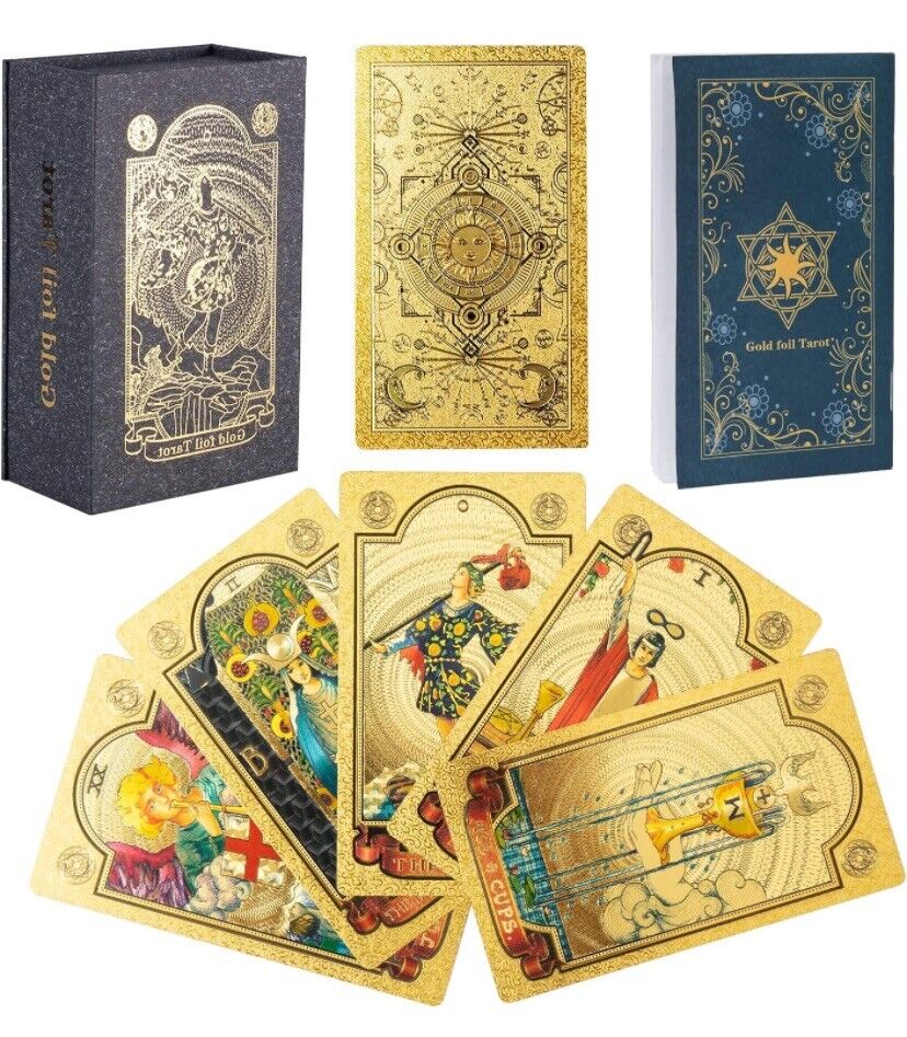 Golden Tarot Classic 78 Cards Foil Deck Waterproof Magical Oracle English Book