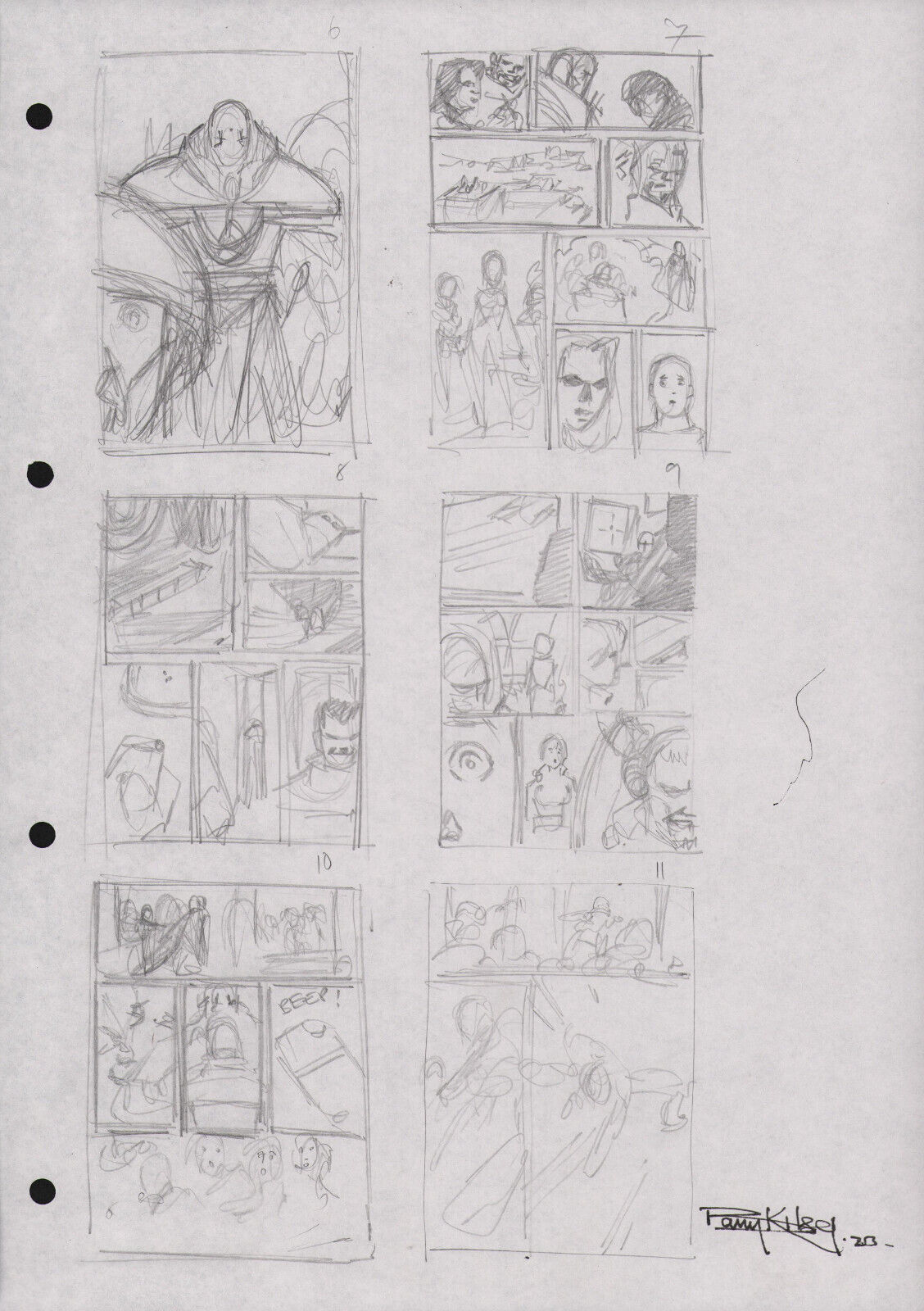 6 Page Layouts In Pencil - Including Splash - Signed Art By Barry Kitson - 2023