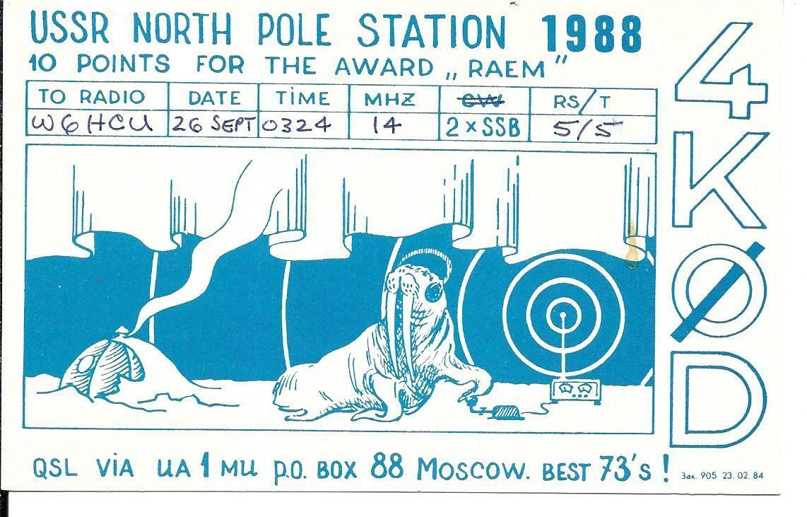 QSL  1988 Russia North Pole Arctic   radio card   