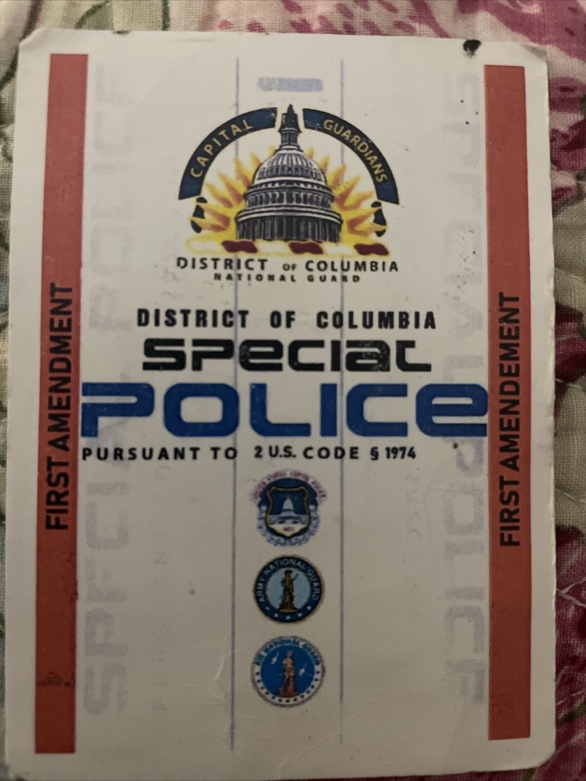January 6th, 2021 Military card issued by the Capitol Police Board.