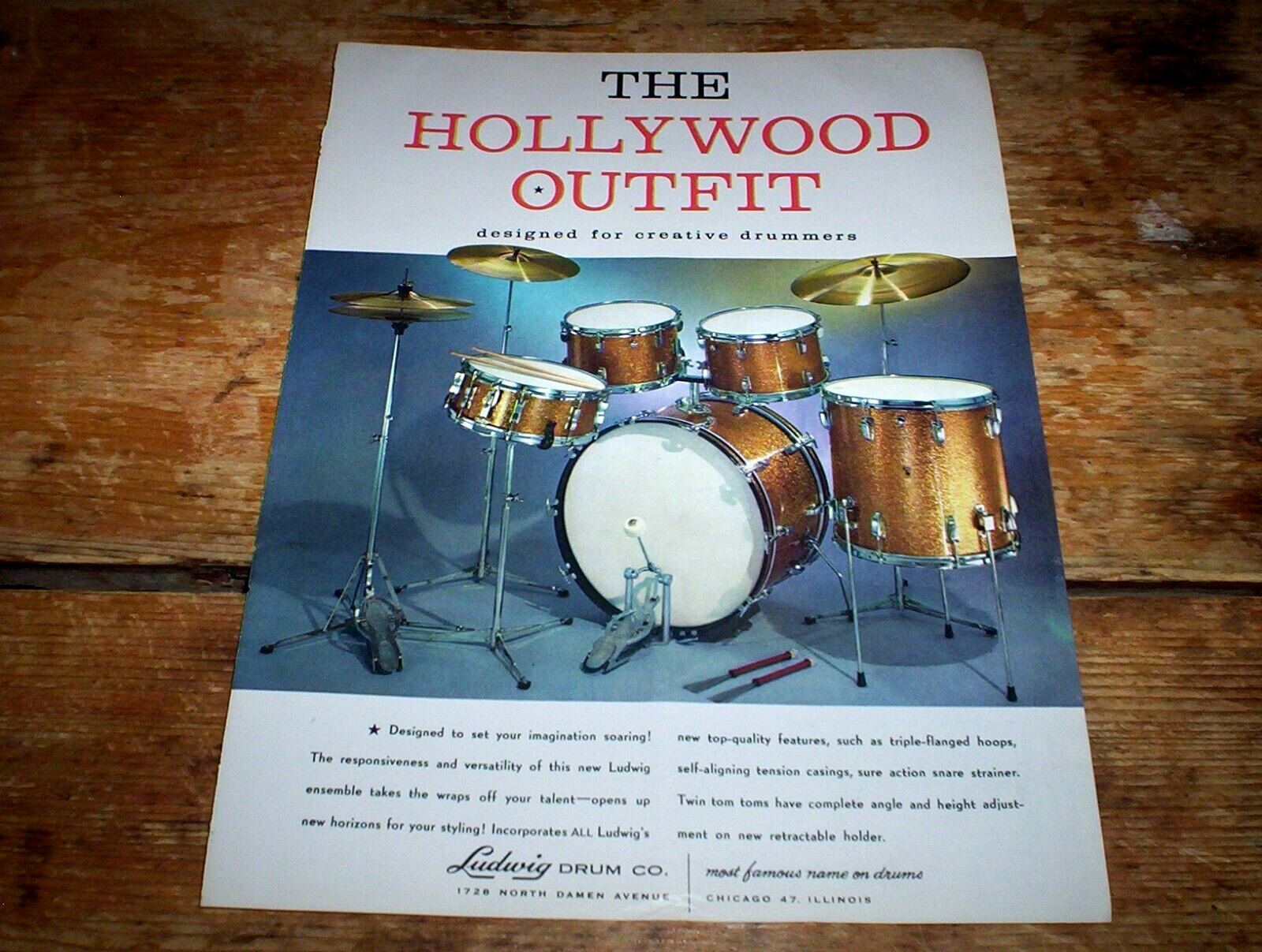 LUDWIG DRUMS ( HOLLYWOOD outfit ) ORIG 1960 Color Jazz magazine PROMO Ad NM-