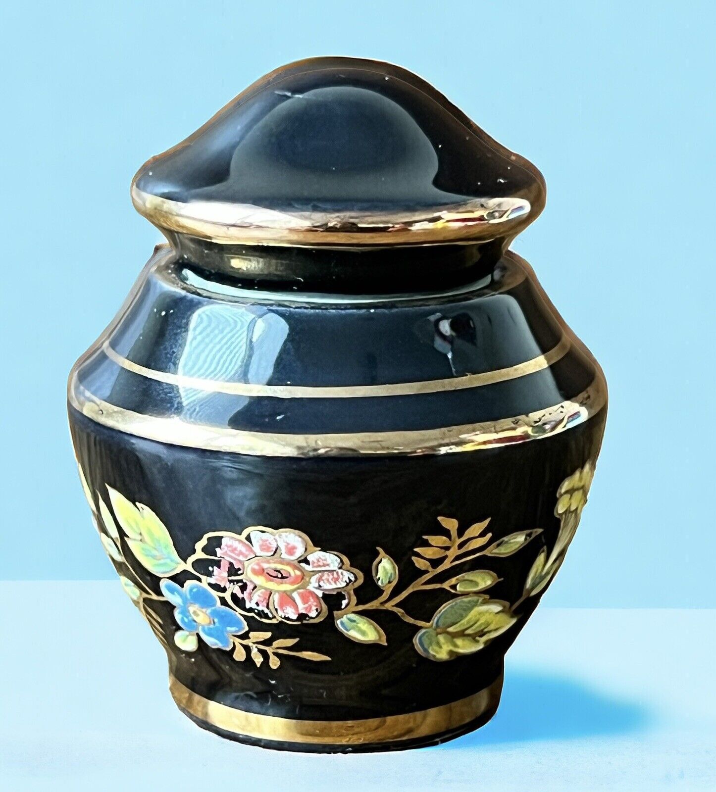 Vintage Bardaco Floral Design Ceramic Solid Perfume Pot 2” Tall NOS