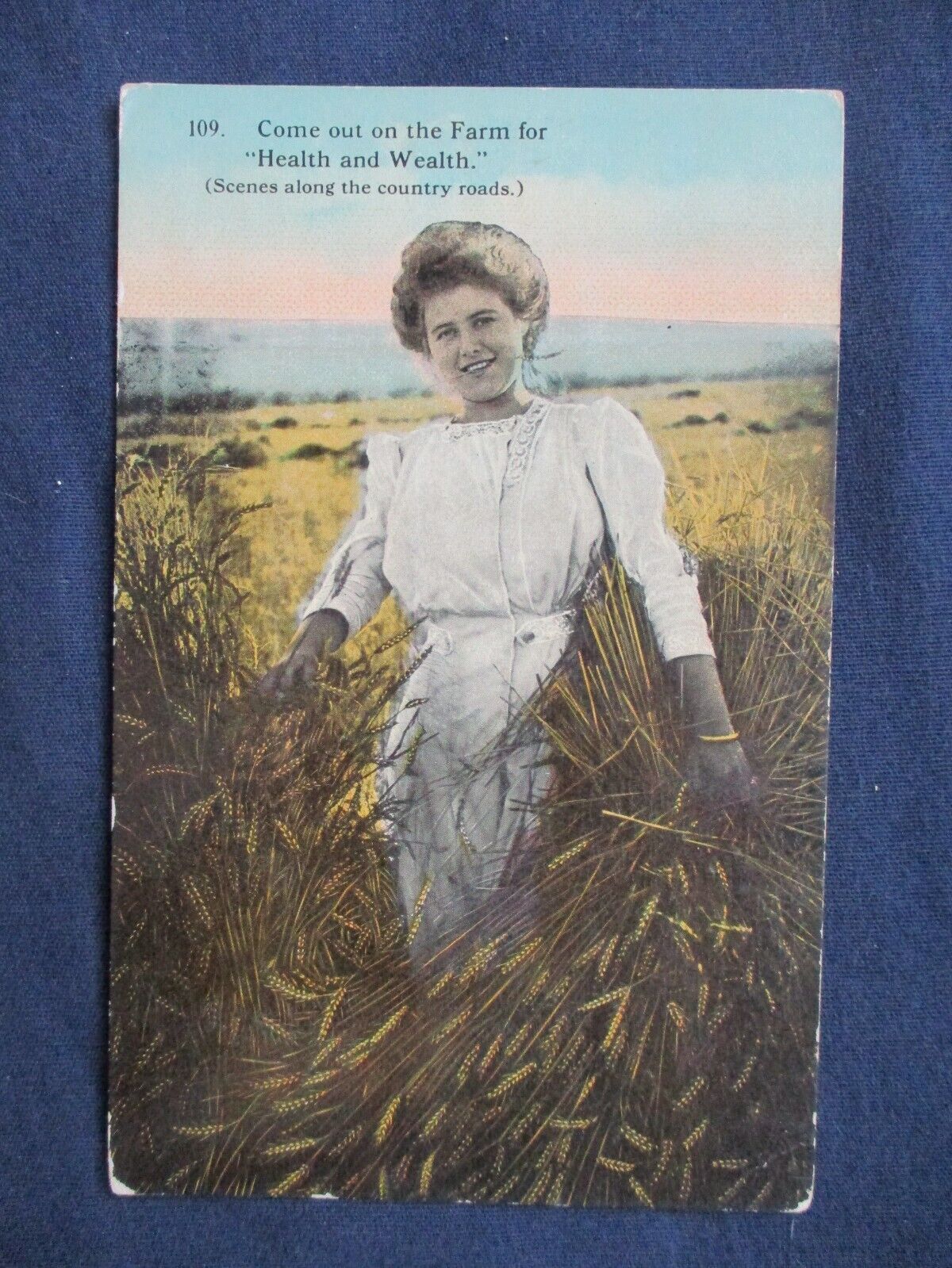 1912 Pretty Girl Farm Wheat Field Greeting Postcard Crofton Nebraska Cancel