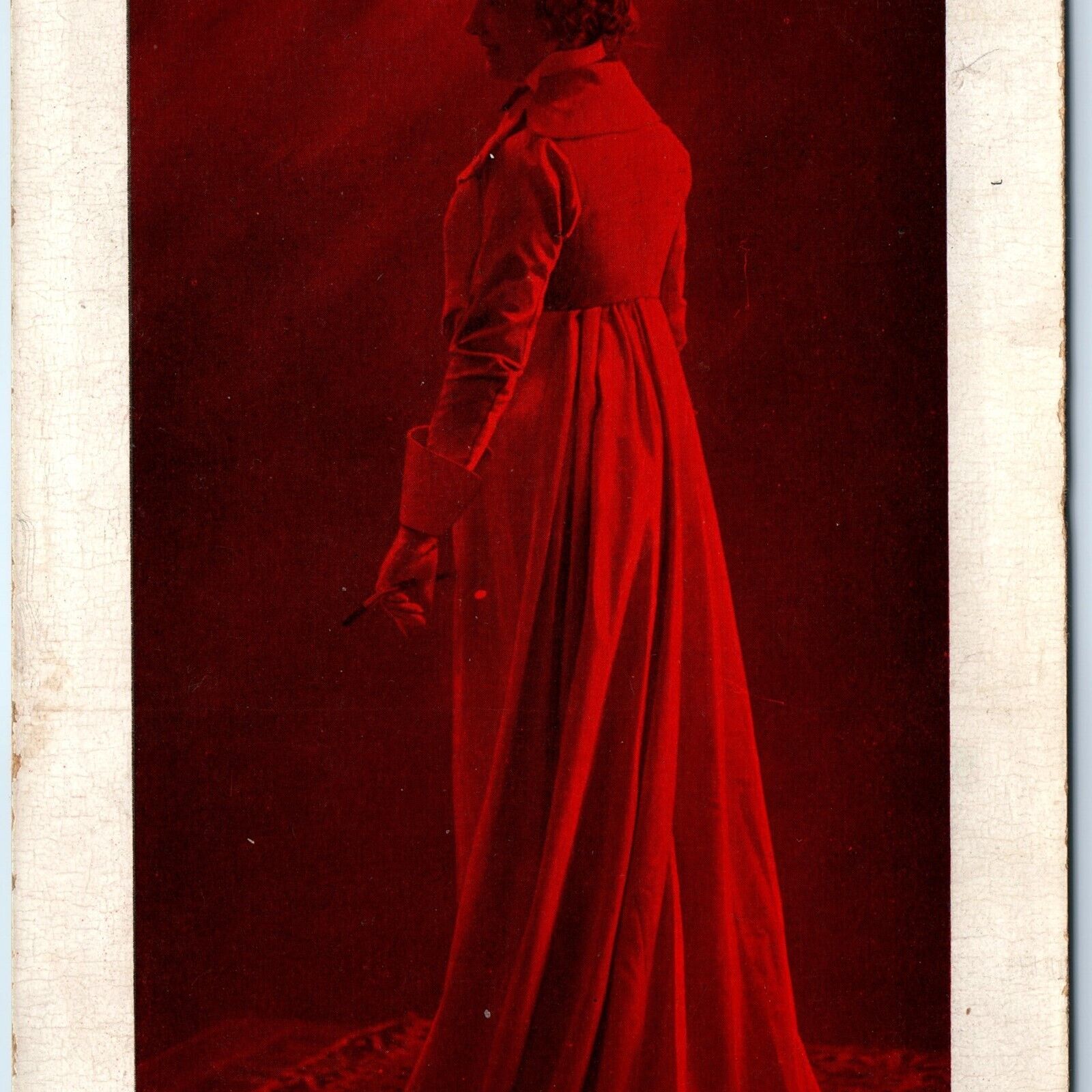 c1910s Red Woman Portrait RPPC Top Hat Joker Magician Steampunk Litho PC A168