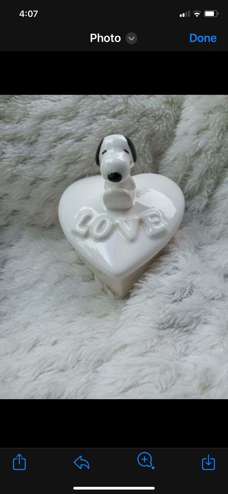 Vintage 1966  SNOOPY Peanuts Ceramic Heart Shape LOVE Trinket Box
