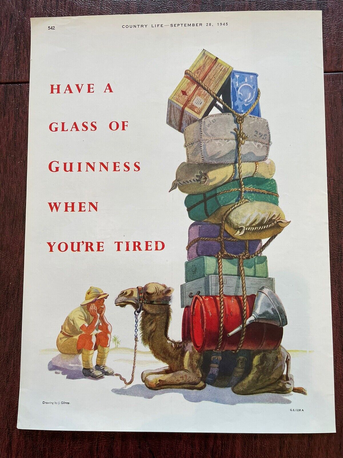 Guinness Ad Vintage Have a Glass of Guinness When You\'re Tired Country Life 1945
