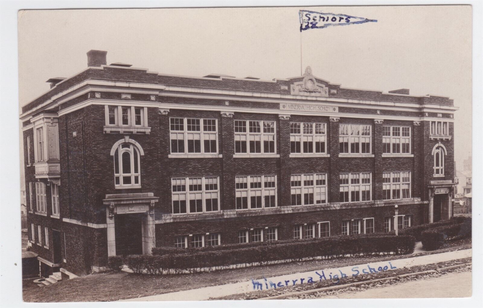 RPPC MINERVA OHIO VIEW OF HIGH SCHOOL CIRCA 1925