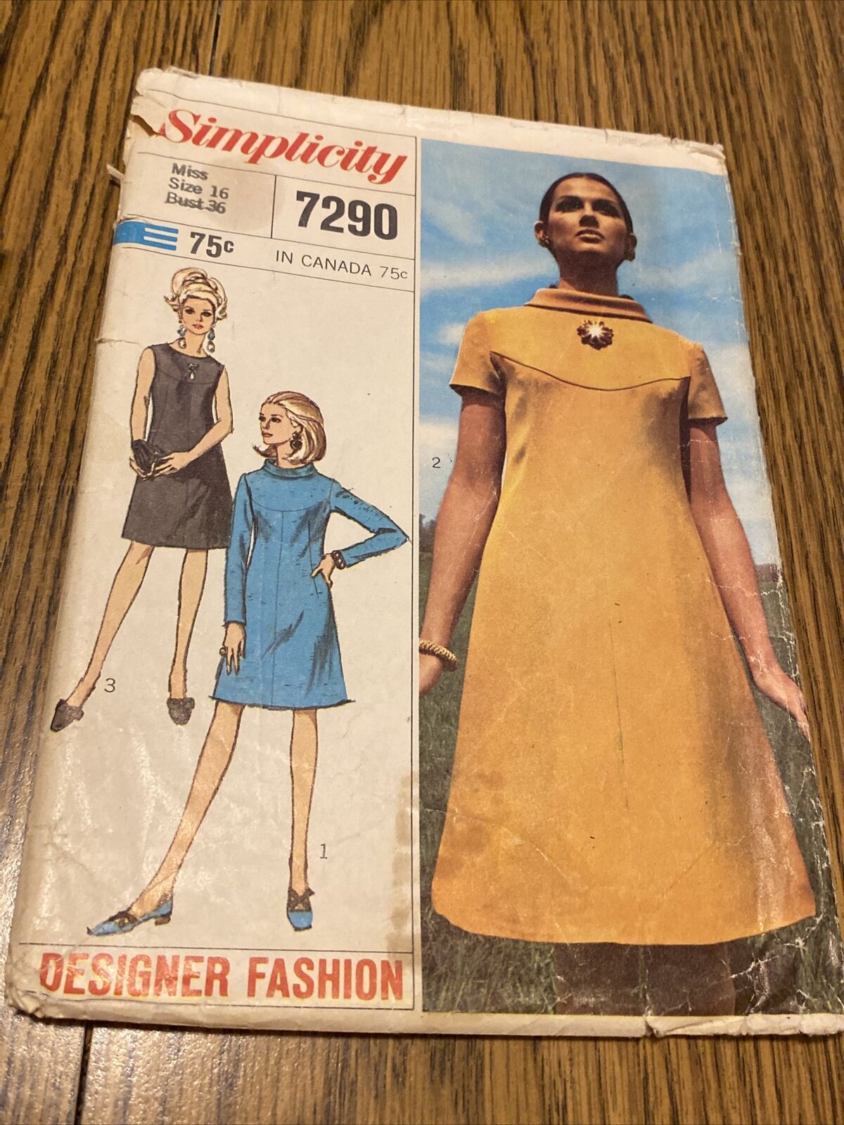 Vintage 1967 Simplicity BOHO A Line  Dress Sewing Pattern Sz 16  CUT