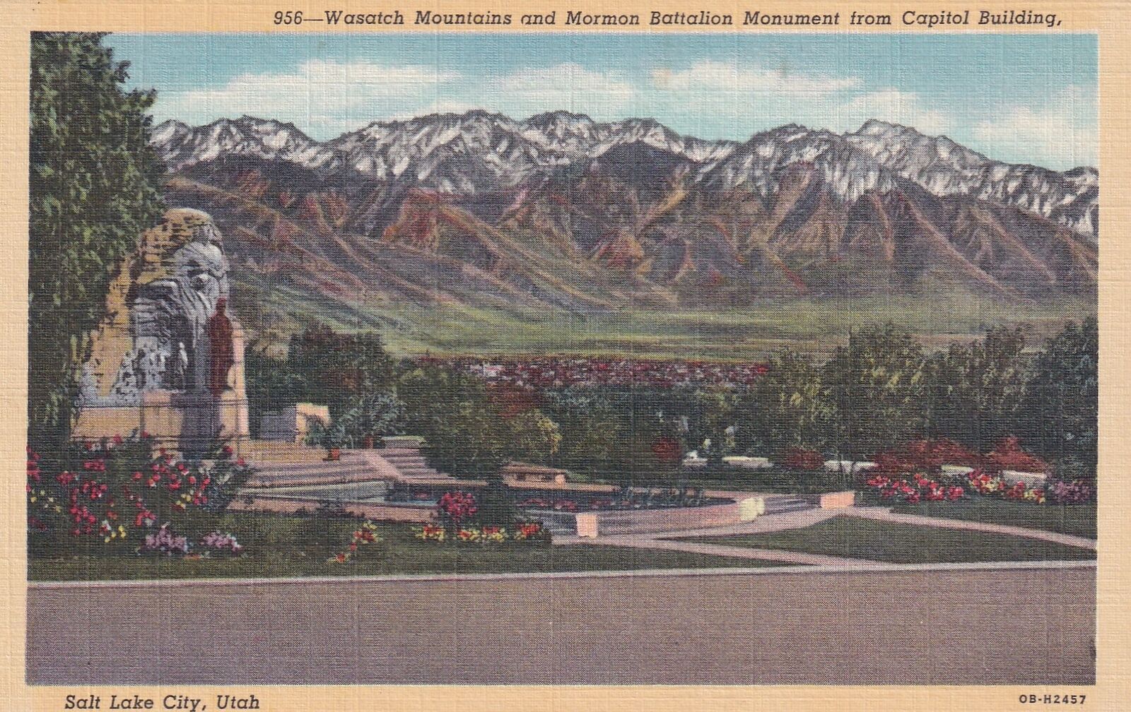 Salt Lake City Utah UT Wasatch Mountains Mormon Battalion Monument Postcard C17