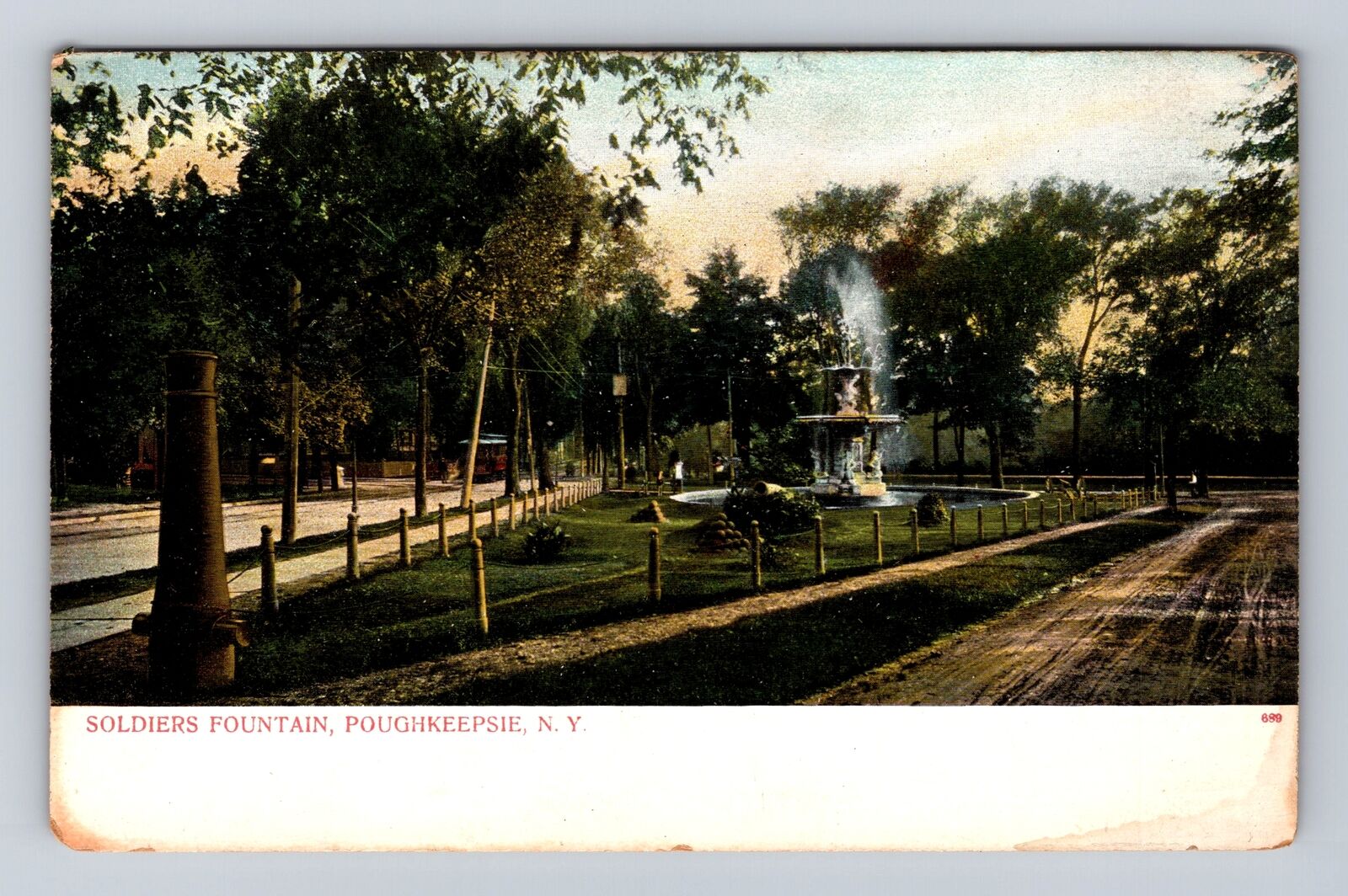 Poughkeepsie NY-New York, Soldiers Fountain, Antique Vintage Souvenir Postcard