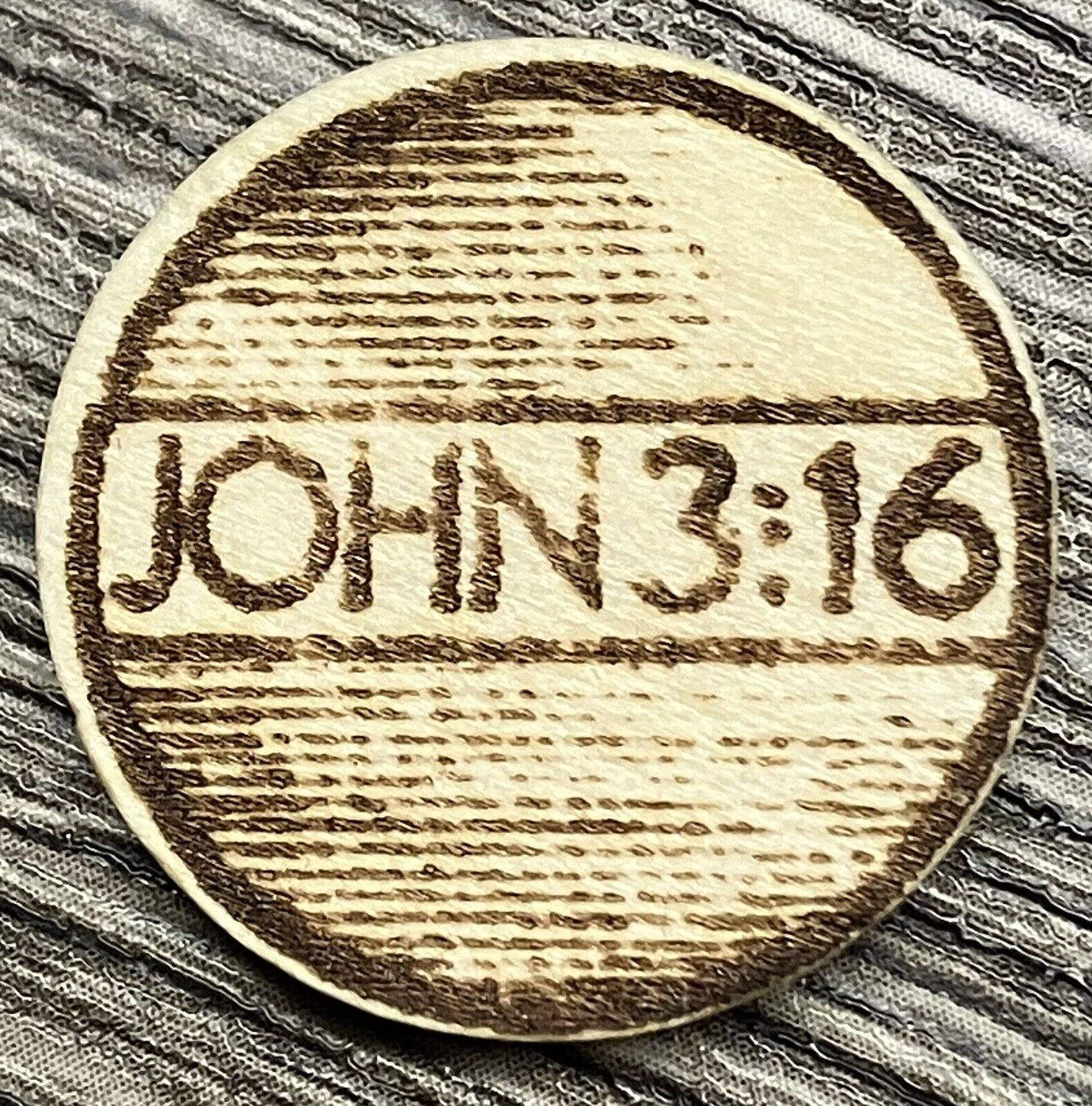 Wooden Coin Token Icon - John 3:16 - God Loves You - Christian