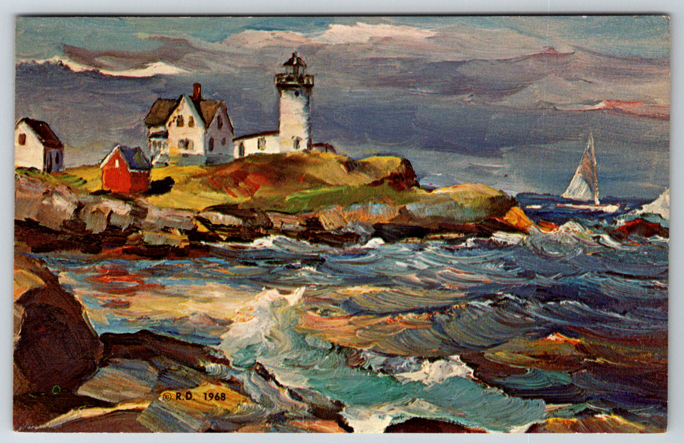 c1960s Changing Weather Art Kennebunkport Maine Roger Deering Vintage Postcard