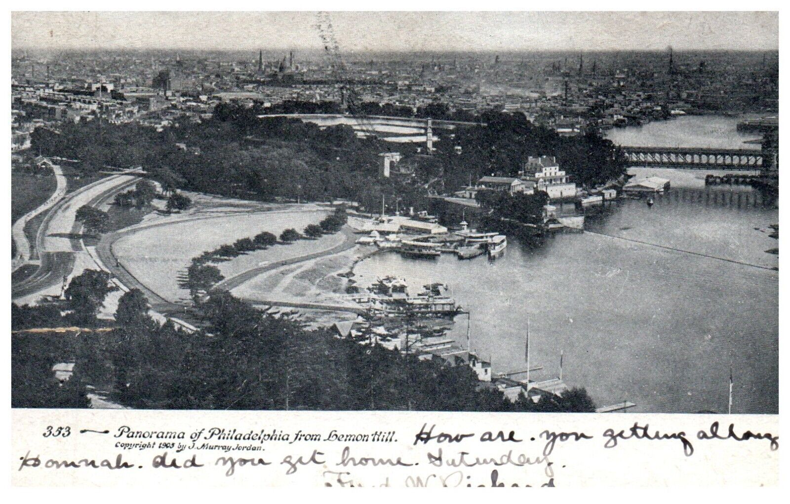 Philadelphia from Lemon Hill Aerial View 1905 Undivided Black & White Postcard