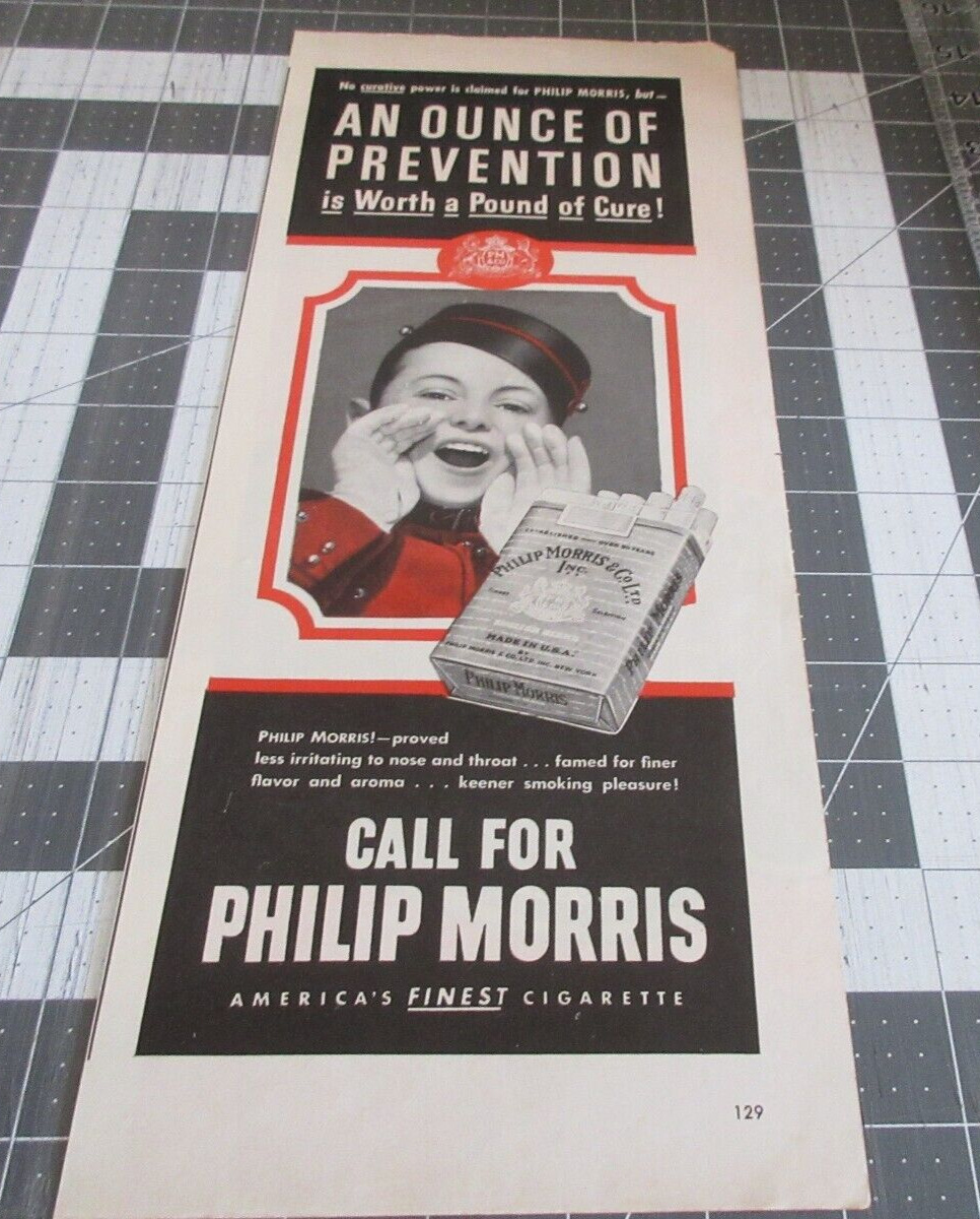 1946 Philip Morris: An Ounce of Prevention Vintage Print Ad