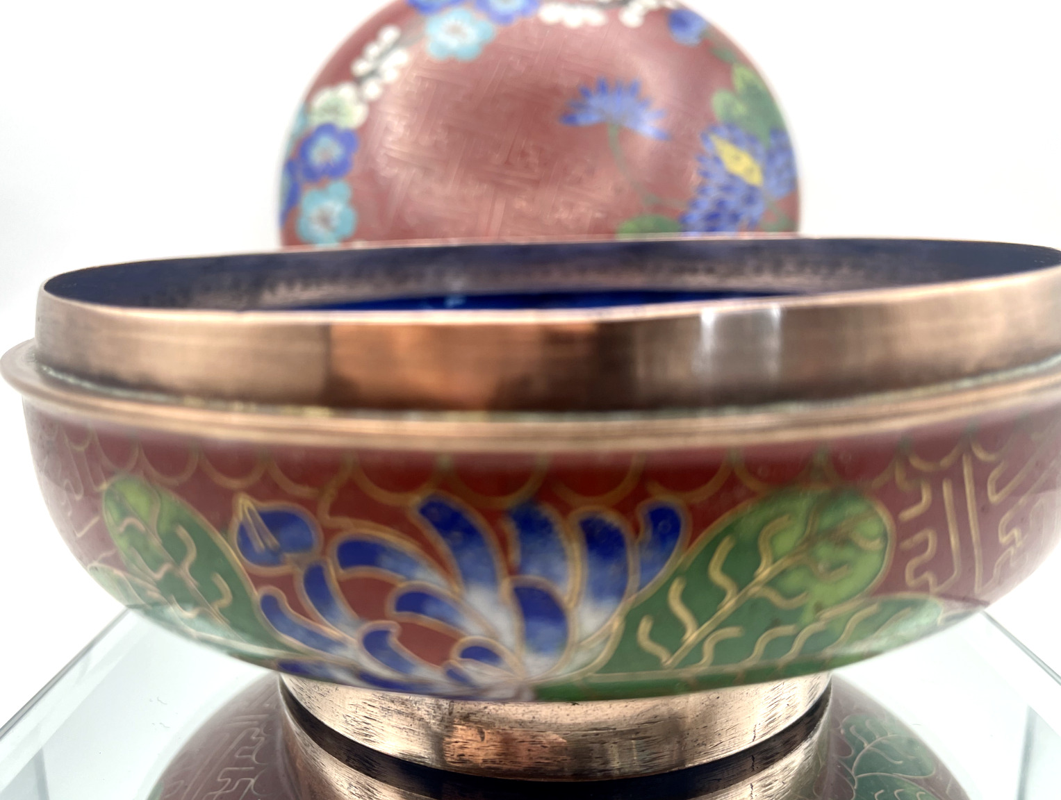 Vintage Cloisonné Enamel Brass Trinket Jar Tea Caddy Peacock Lidded
