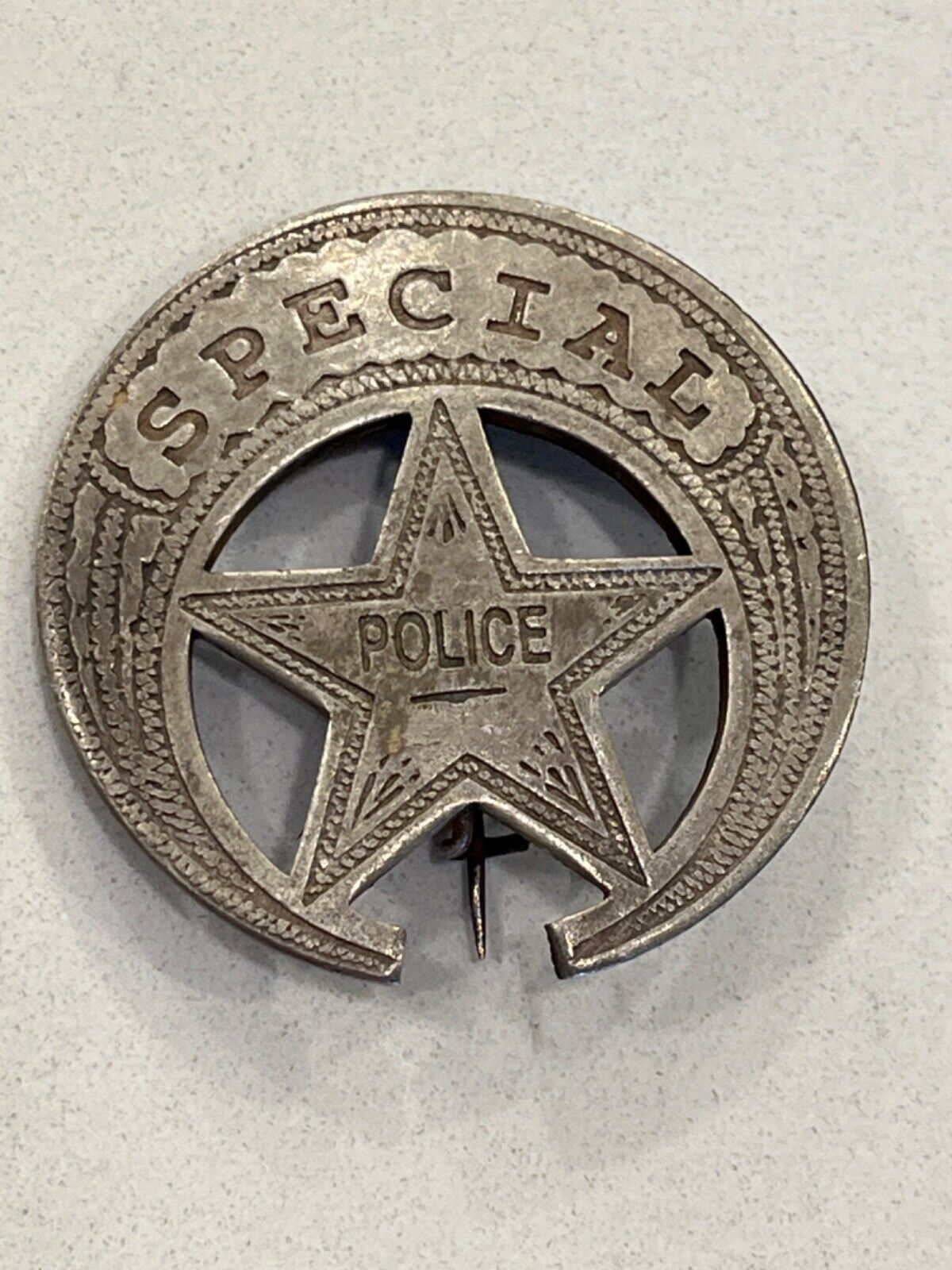 RAREST old west tooled silver tone special police star badge 062624@
