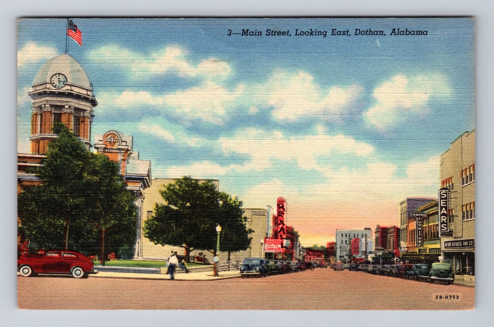 Dothan AL-Alabama, Main Street Looking East, Sears, Vintage c1949 Postcard