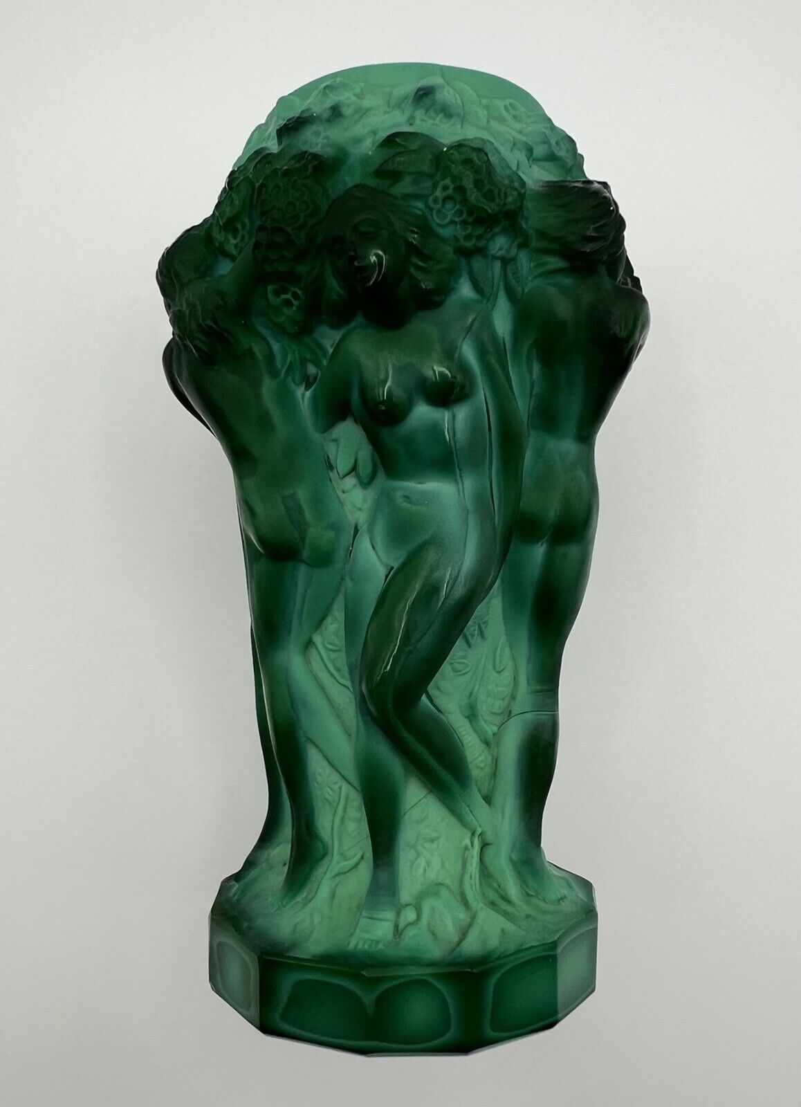 Hienrich Hoffman 5” Vase Malachite Glass Grape Harvest Art Deco Bohemian ~ AS IS