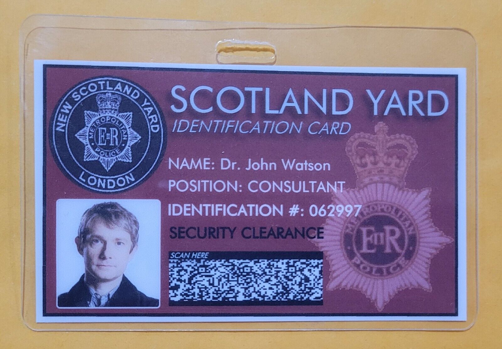 Toy Badge - Identification Card - Dr John Watson - New Scotland Yard - Sherlock