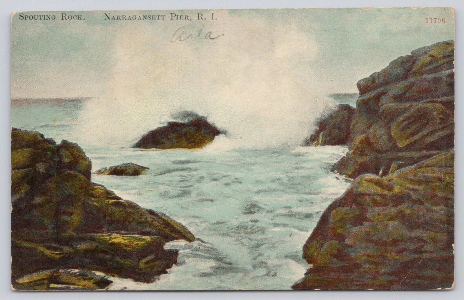 Postcard Spouting Rock Narragansett Pier, Road Island c1914 (1017)