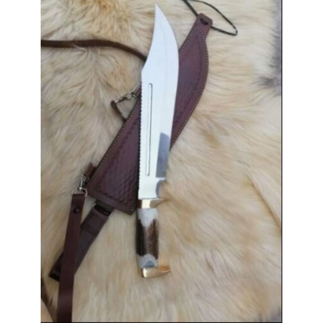 Stag Antler Bowie Knife D2 Tool Steel Hunting Bowie Survival Outdoor Bowie Camp