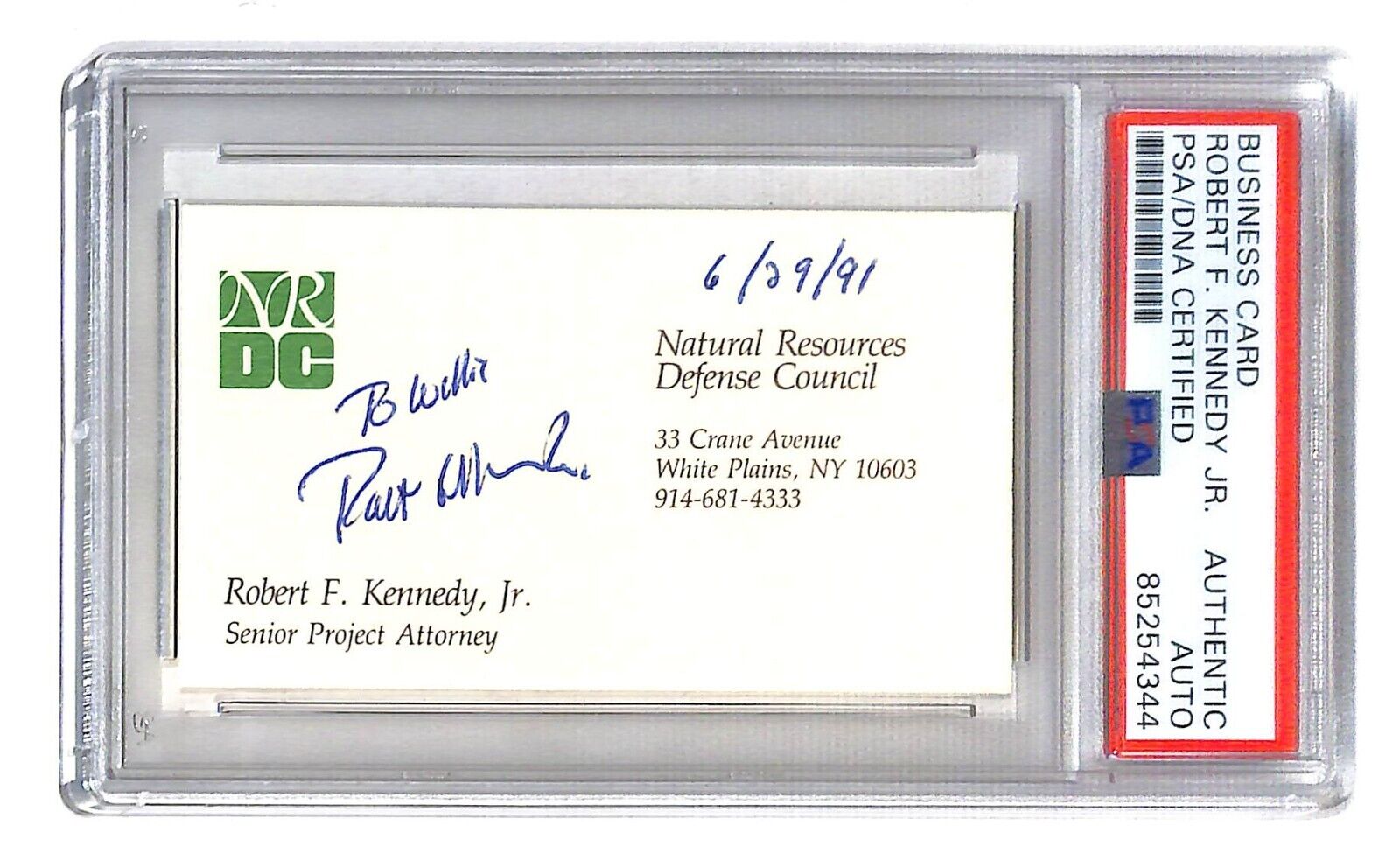 Robert F. Kennedy Jr. Autographed Business Card PSA/DNA *4344