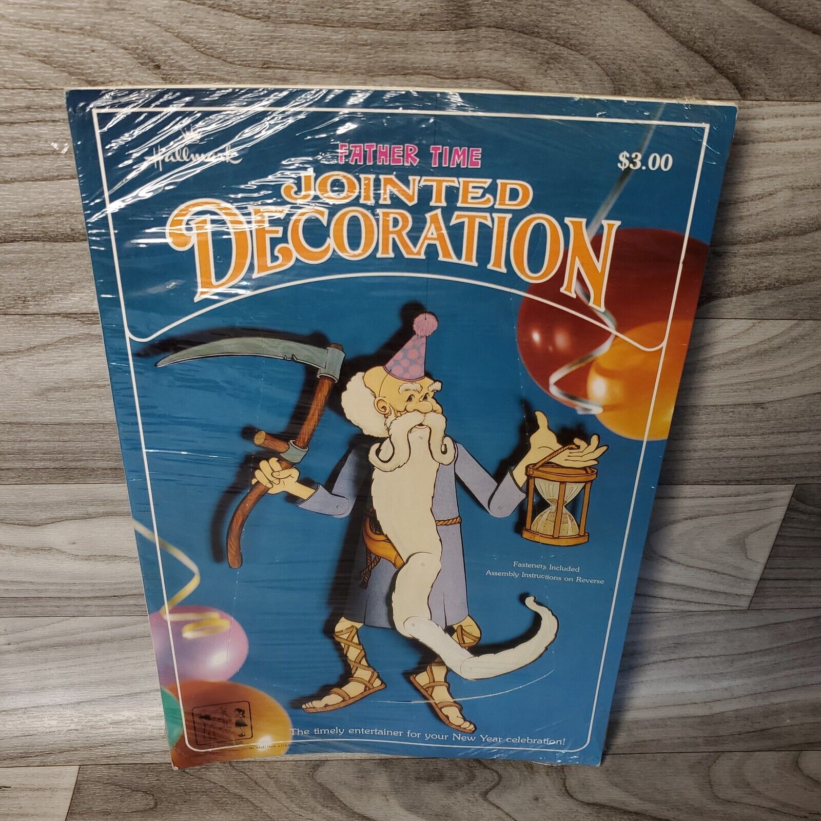 Vintage Hallmark Father Time New Years Jointed Decoration Die Cut NOS Sealed