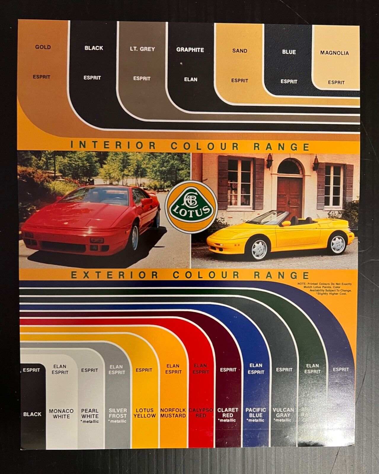 1991-1993 Lotus Elan M100 - EspritTurbo SE Factory Colour Range Folder  USA