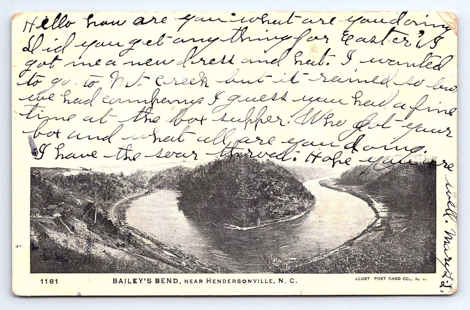 Postcard Bailey's Bend Near Hendersonville North Carolina NC c.1907