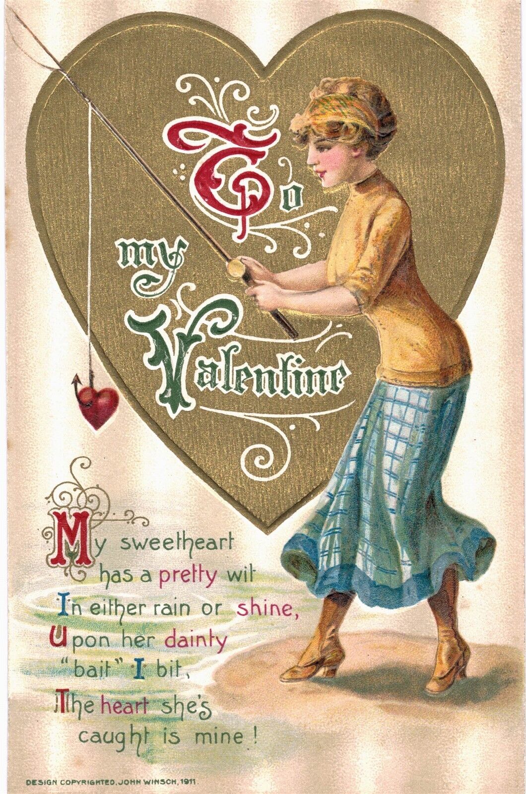 Winsch Valentine A/Uns Schmucker Gold Heart Lady Fishing Heart Lure 1910