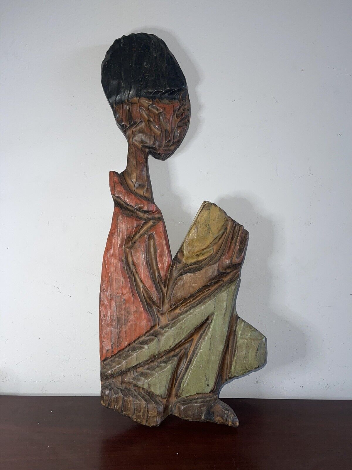 Beautiful hand carved wooden african statue 31”L X 14”W