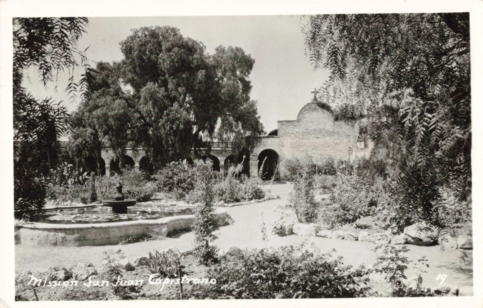 San Juan Capistrano CA, Mission & Gardens, Vintage RPPC Real Photo Postcard